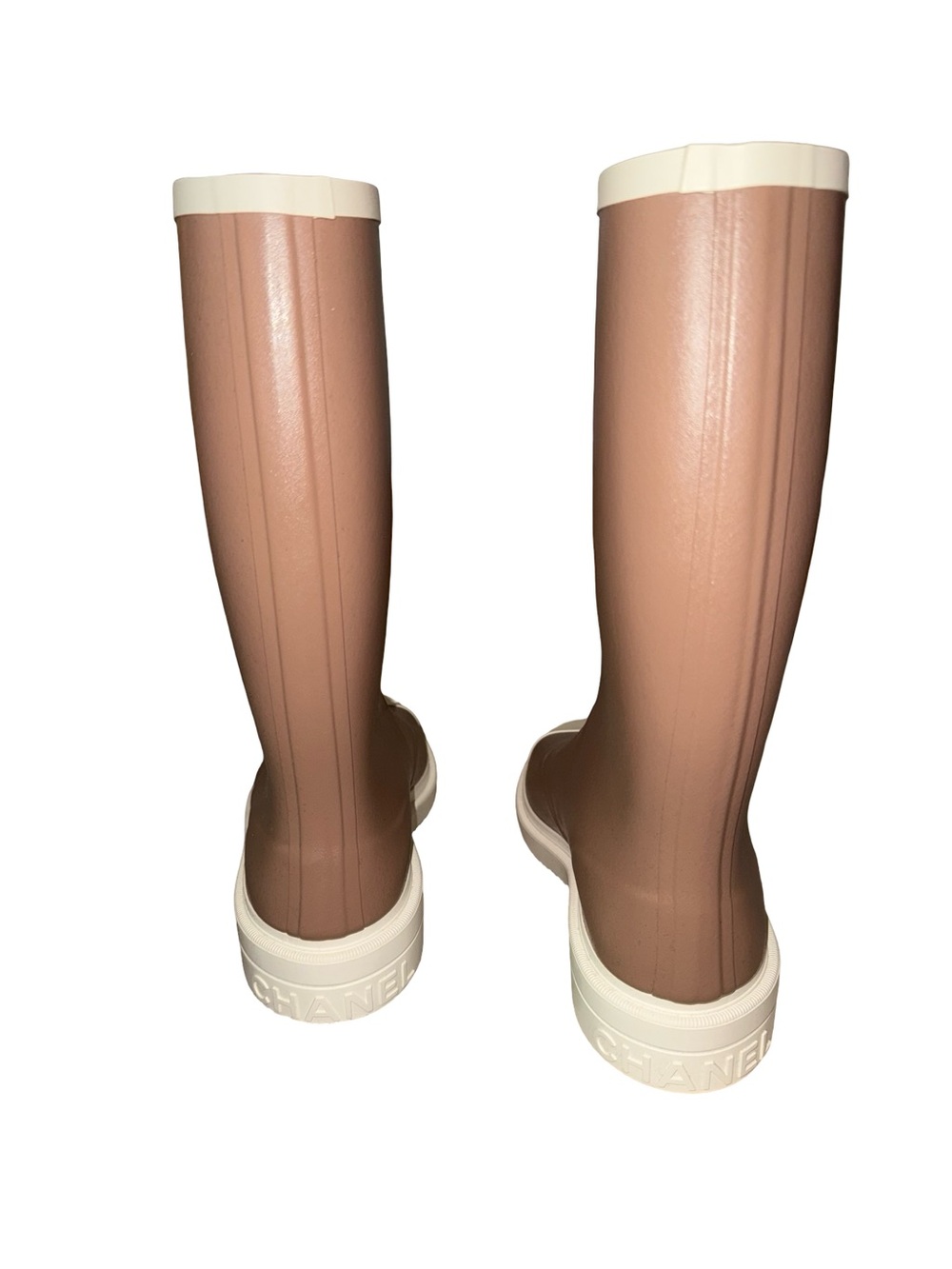 Chanel Caoutchouc CC Logo Rain Boots in beige and white rubber NWT - Picture 7 of 11